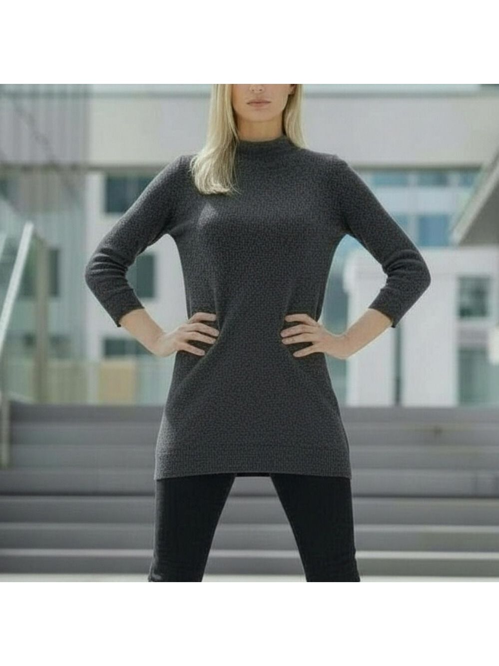 S • Reitmans • Charcoal Gray Mock Neck Long Sleeve Sweater Dress "The Classic"